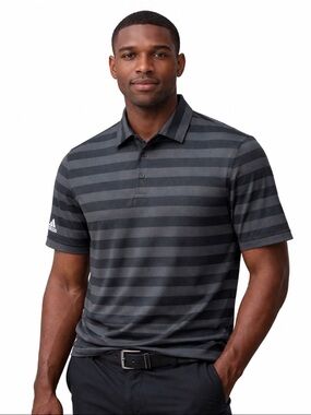 Adidas Black Gray Polo Shirt Stripe Performance Golf Pickleball Polo Shirt XL